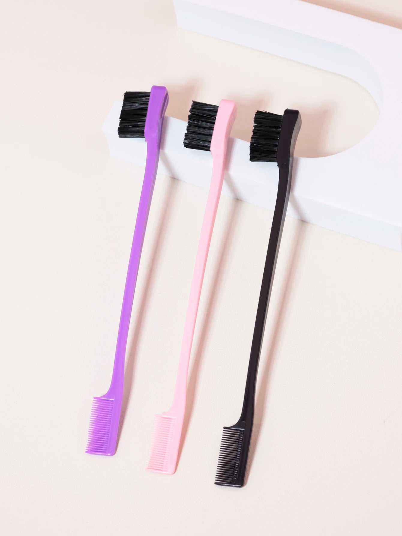 3PCS Hair Styling Tool Set – Double-Sided Edge Control Brush, Eyebrow Comb, Back Brush for Real Hair Wigs