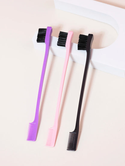 3PCS Hair Styling Tool Set – Double-Sided Edge Control Brush, Eyebrow Comb, Back Brush for Real Hair Wigs