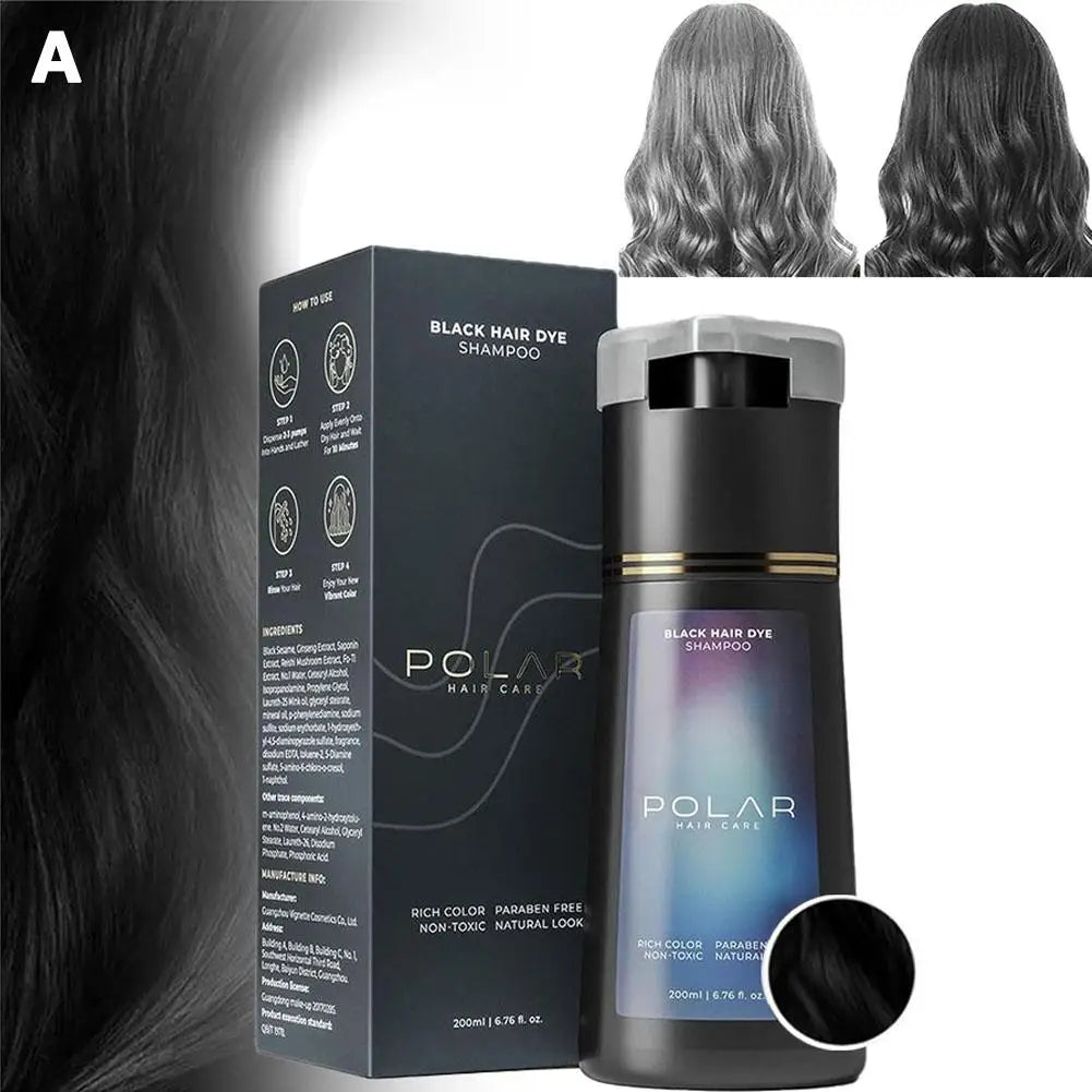 200ml Hair Dye Shampoo - Natural Gray Hair Coverage for Women & Men Semi-Permanent Black Brown Purple Color Kit