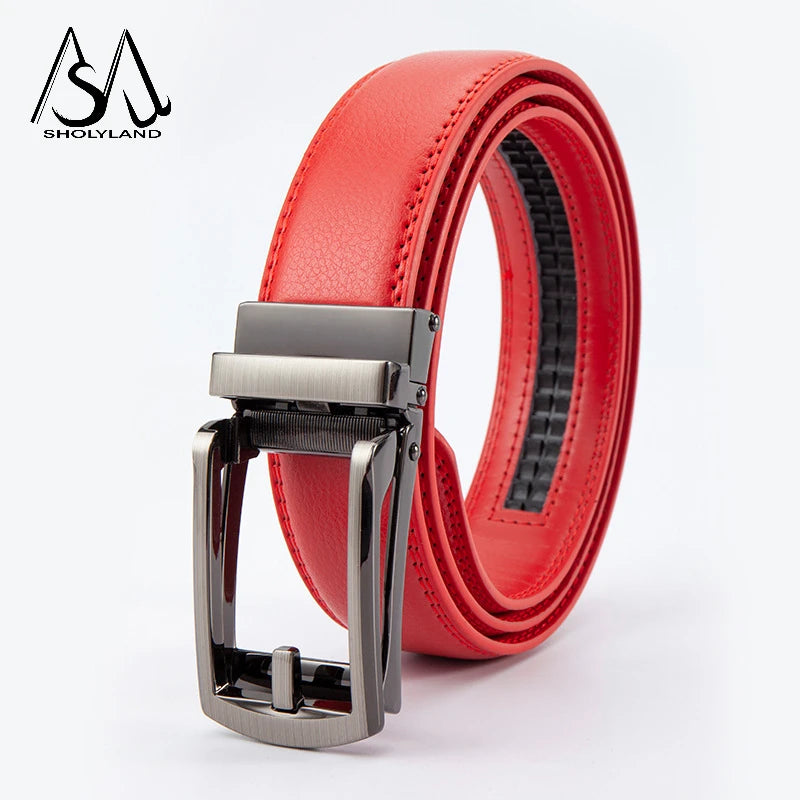 Men’s Classic Leather Belt – Trendy Two-Layer Cowhide with Alloy Automatic Buckle for Business & Casual Wear