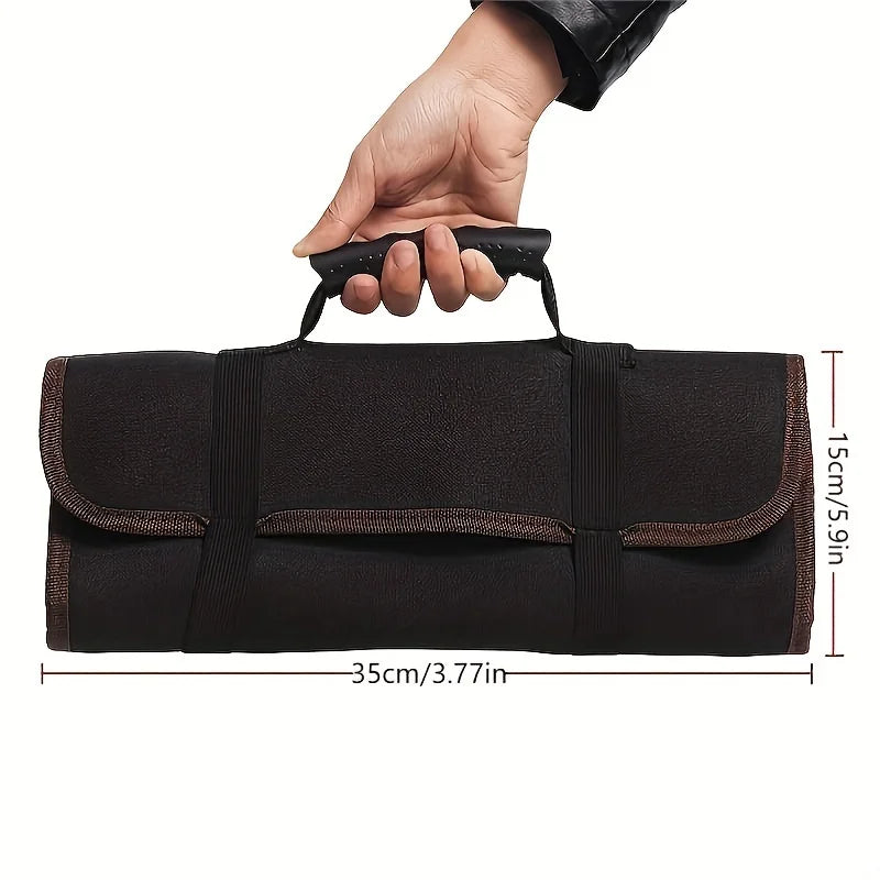22-Pocket Oxford Canvas Folding Wrench Roll – Waterproof Tool Storage Organizer with Hand Roller