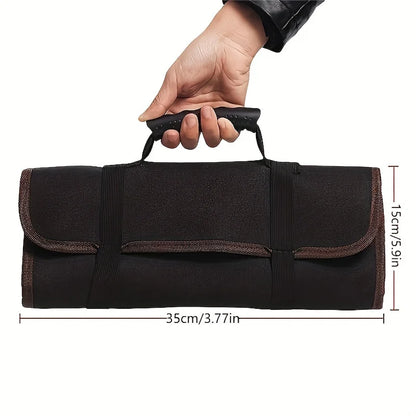 22-Pocket Oxford Canvas Folding Wrench Roll – Waterproof Tool Storage Organizer with Hand Roller