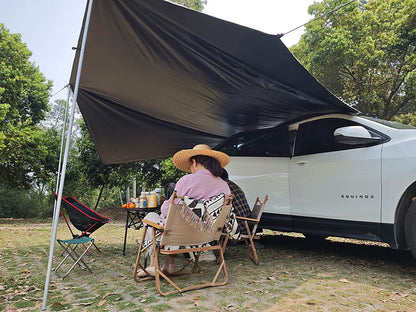 Manta Ray Car Side Awning – Black Coating Waterproof Tarp with Suction Cup Anchor for SUV Camping & Shade