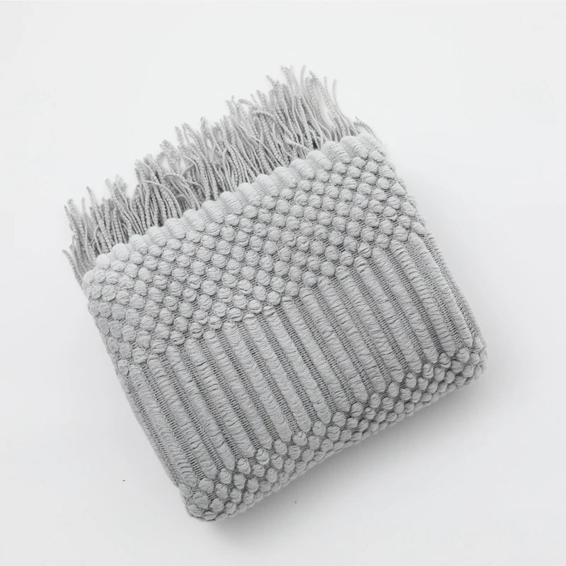 White Boho Throw Blanket – Textured Chunky Knitted Vintage Luxury Bedspread, Sofa Cover Manta Para Sofá