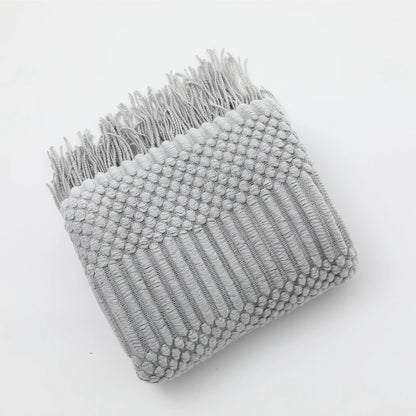 White Boho Throw Blanket – Textured Chunky Knitted Vintage Luxury Bedspread, Sofa Cover Manta Para Sofá