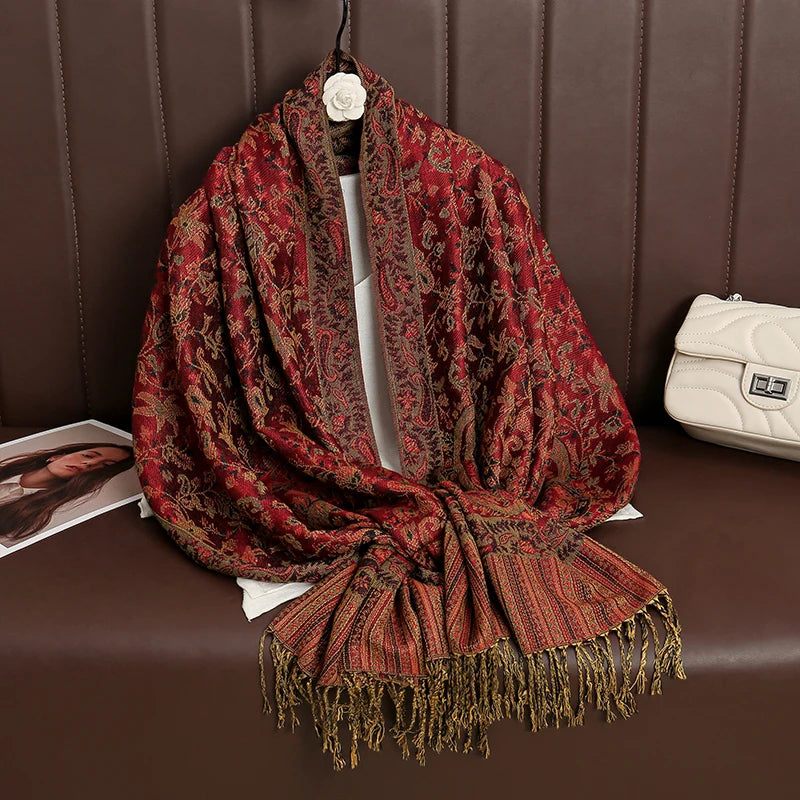 Luxury Autumn Cashmere Pashmina Shawl – Warm Winter Scarves for Women, Printed Cotton Foulard Stole Scarf 2023