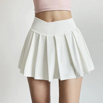 Women’s Sports Short Skirt — Summer High Waist Pleated Skirt with Anti-Walk Yoga Pants, Quick-Dry Breathable Running & Fitness Wear