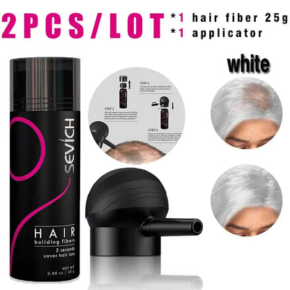 SEVICH Hair Building Fiber Set – Hair Loss Concealer for Sparse or Bald Spots with Keratin Fiber Powder Applicator