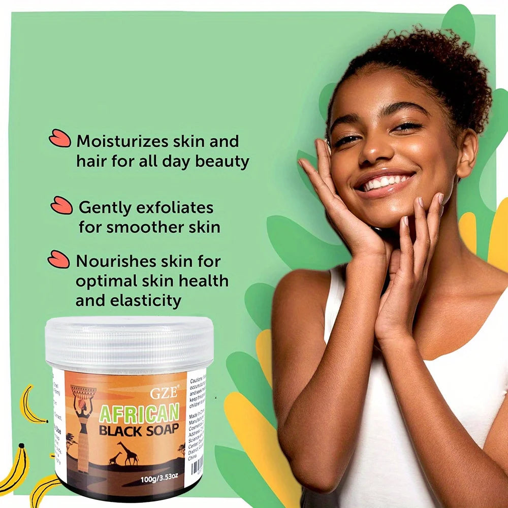 GZE African Black Soap 3 in 1 Cleanser – Face, Hair & Body Wash, Deeply Cleanses & Moisturizes with Natural Ingredients