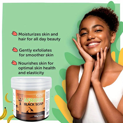 GZE African Black Soap 3 in 1 Cleanser – Face, Hair & Body Wash, Deeply Cleanses & Moisturizes with Natural Ingredients