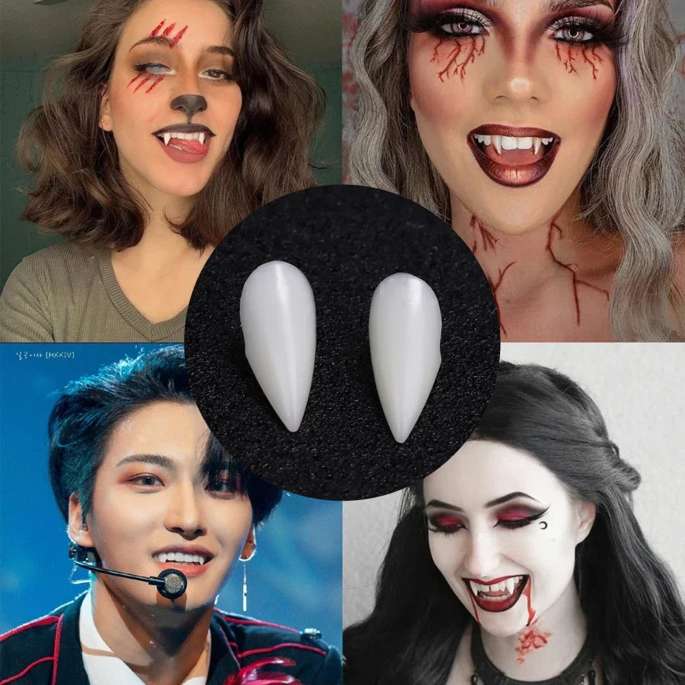 5 Pairs Halloween Vampire Fangs – Resin False Teeth Costume Props with Solid Glue for Cosplay, Party & DIY Decoration