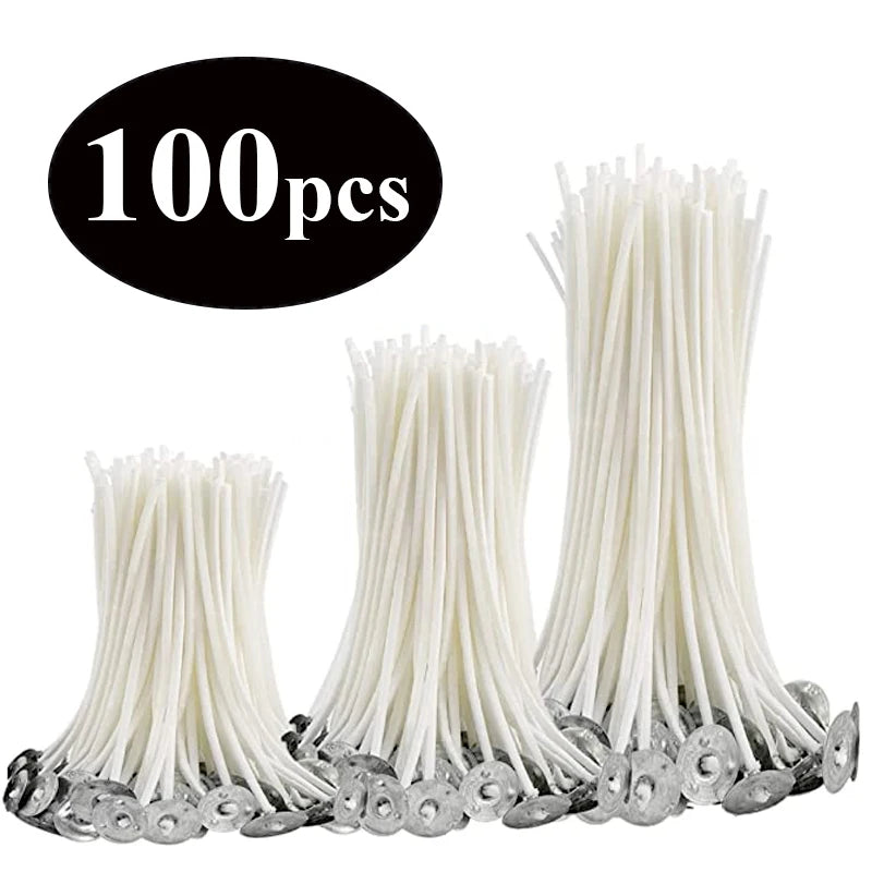 Smokeless Candle Wicks – Pre-Waxed Cotton Core with Metal Sustainer Tabs, 2.6-20cm for DIY Handmade Candle Making