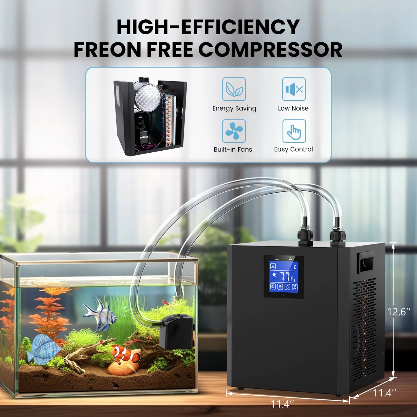 Aquarium Chiller 79Gal 1/3 HP - Water Chiller for Home Use, Hydroponics, Axolotl, Fish, Coral, Shrimp, 110V with Pump and Pipe