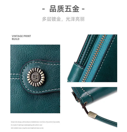RFID Anti-Theft Retro Large Capacity Women's Wallet – Multi-Card Zipper Wallet with Wrist Strap