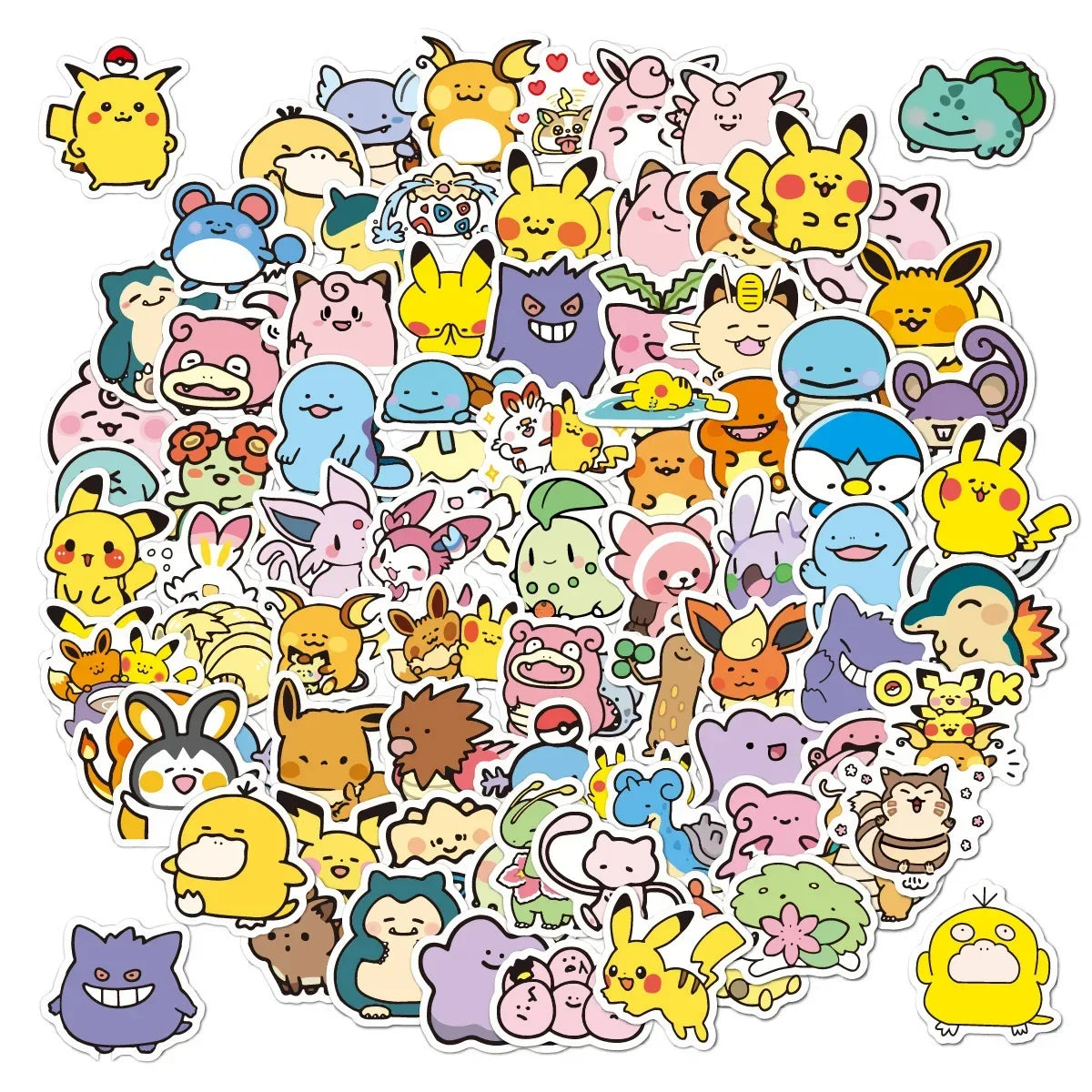 Pokemon Anime Cartoon Stickers 50–100PCS - Cute Waterproof-Style Decals for Laptops, Motorcycles, Stationery and DIY Crafts