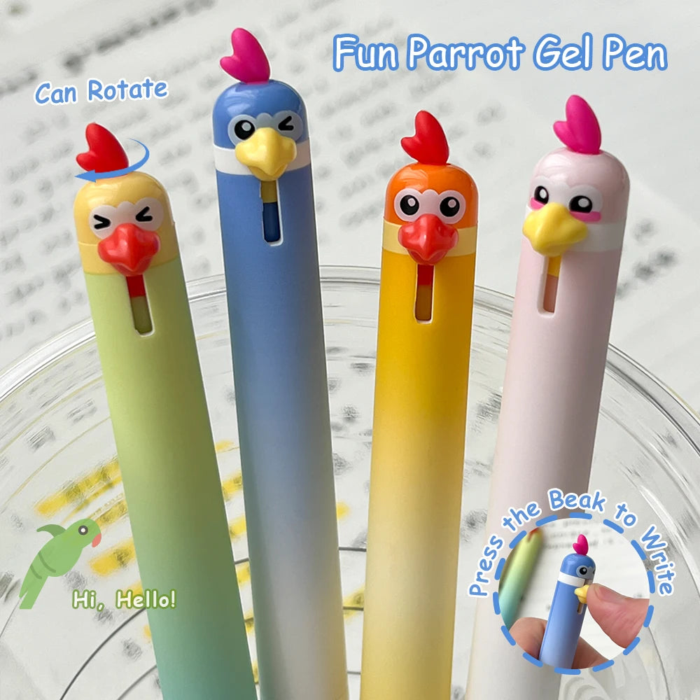 4-Piece Cute Animal Gel Pen Set - 0.5mm Quick-Drying Black Ink Pens with Baby Chicken & Penguin Designs