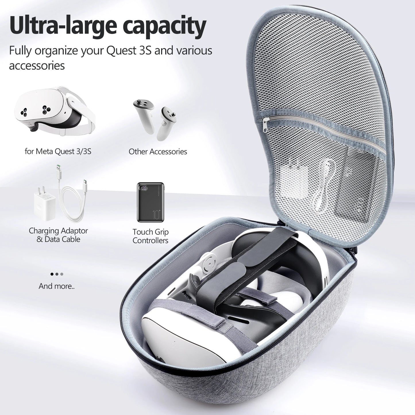 HUADAI Carrying Case for Meta Quest 3S, Quest 3 & Quest 2 – Protective VR Headset Storage