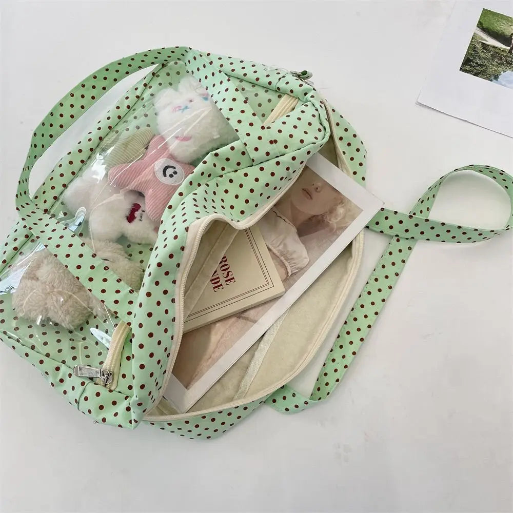 Y2K Anime Ita Shoulder Bag - Transparent Polka Dot Tote with Large Capacity DIY Display