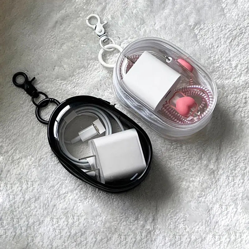 Portable Mini Clear Zipper Storage Bag Keychain – Cartoon Doll Toy, Mystery Box Organizer for Earphones, Chargers, Gift Bag for Kids