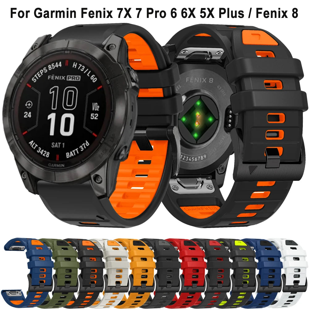 Fenix7 QuickFit Silicone Watch Strap 22mm–26mm – Replacement Band for Garmin Fenix 5/5X/6/6X/7/7X/8, Epix Pro, Enduro 2/3