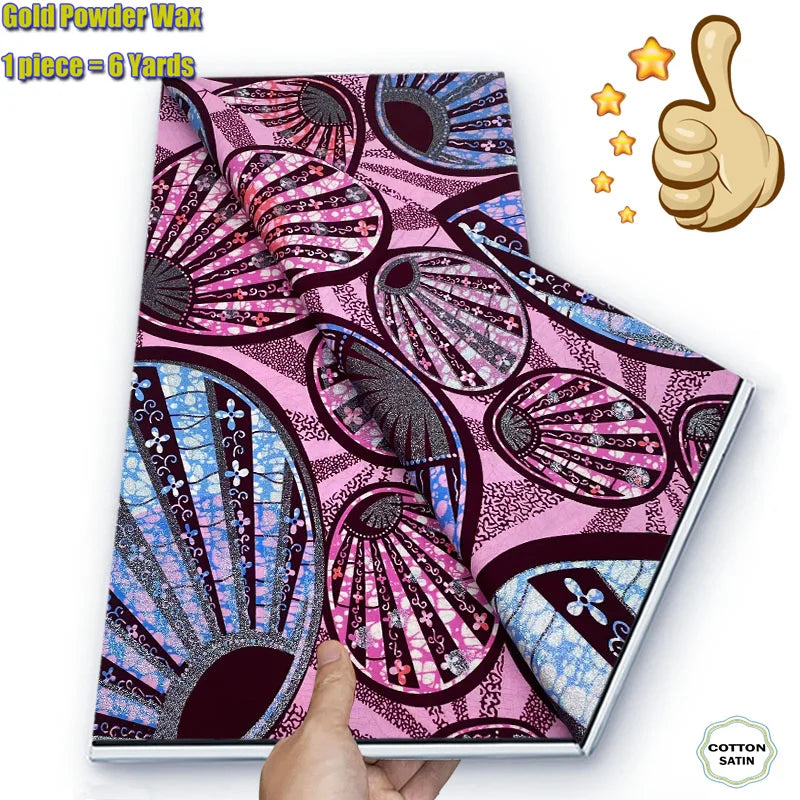 Soft Glitter Golden Wax Fabric - 100% Cotton Ankara Flash Gold Print Batik African Fabric for Nigerian Fashion Sewing & Crafting