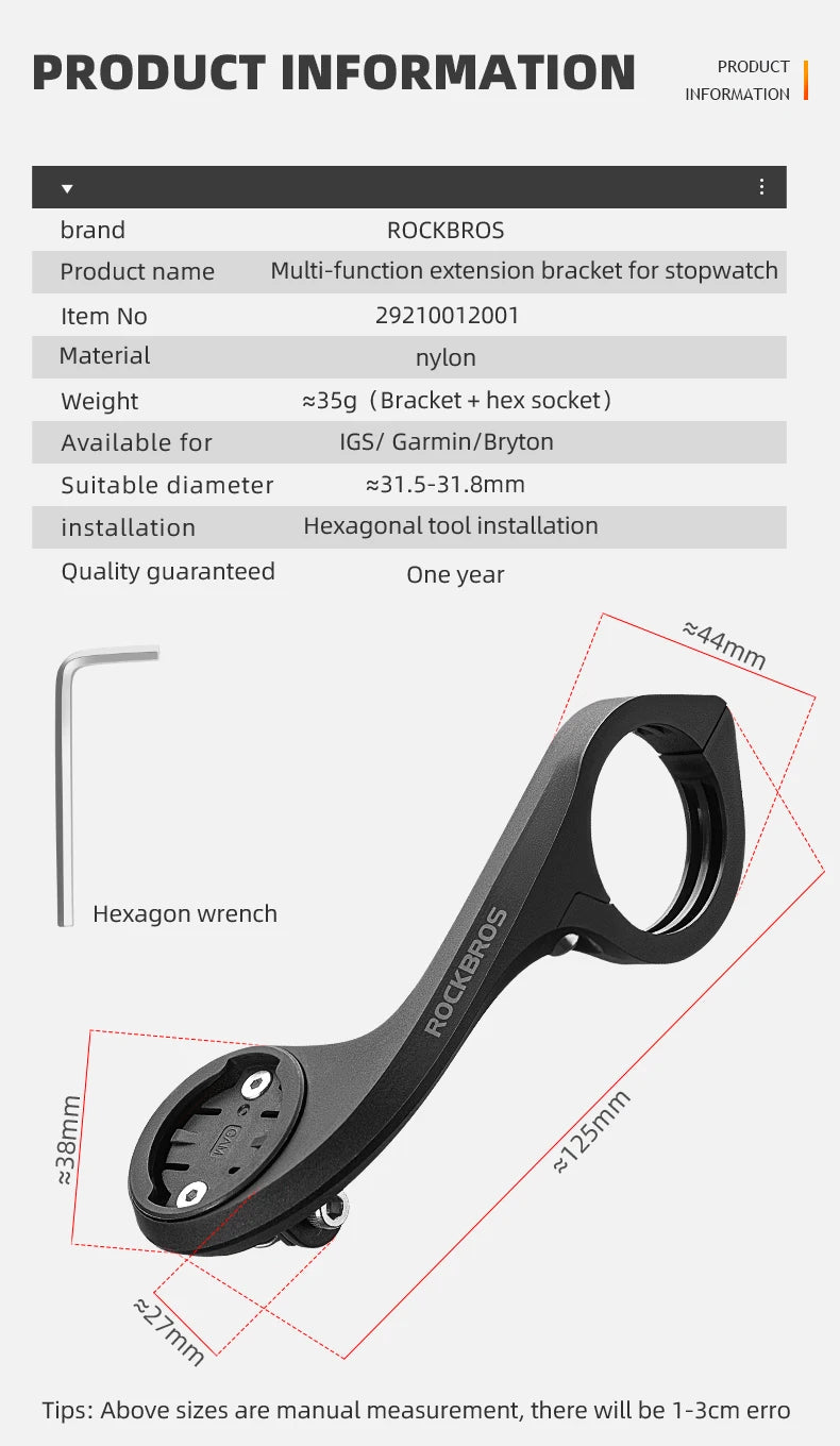 ROCKBROS Light Bracket – Nylon Bicycle Code Table Holder for Mountain & Road Bikes, Sports Camera & Lamp Extension Base