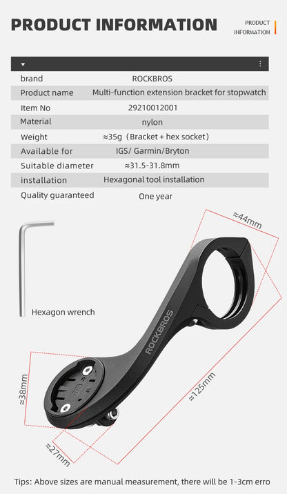 ROCKBROS Light Bracket – Nylon Bicycle Code Table Holder for Mountain & Road Bikes, Sports Camera & Lamp Extension Base