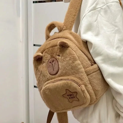 Kawaii Capybara Plush Backpack – Women’s Cartoon Crossbody & Large Capacity Tote Bag