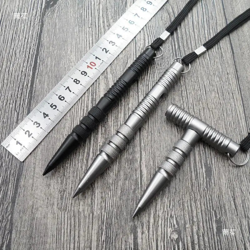 Portable Combination Key Stick – Aviation Aluminum Cool Outdoor Pen-Shaped Broken Window Tool with Pointed Cuban Rattan