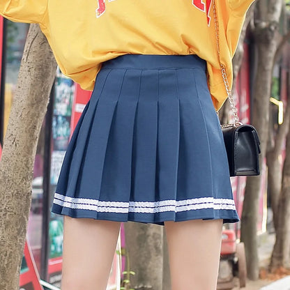 Preppy Pleated Mini Skirt – Elastic Waist Vintage Korean Streetwear for Girls & Students