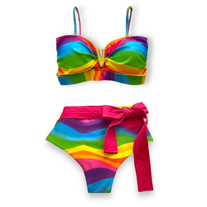 Sporlike V-Neck Ruffled Bikini Set – High Waist Sexy Printed Two-Piece Swimsuit for Women 2025