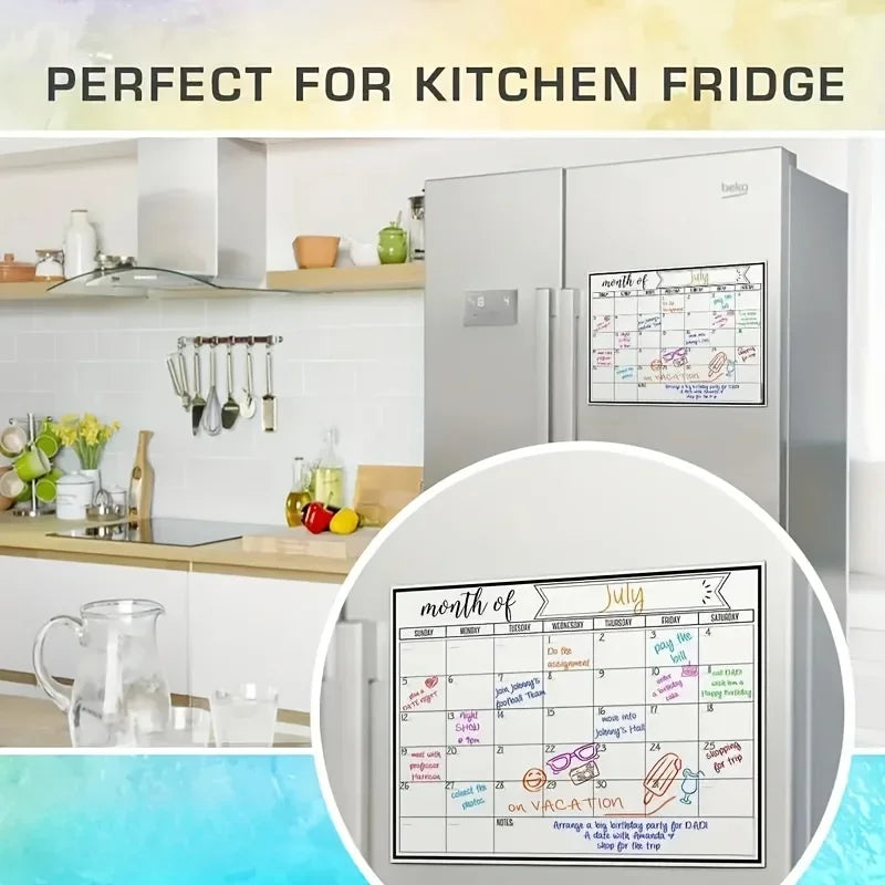 Magnetic Refrigerator Dry Erase Calendar - Monthly Planner Whiteboard & Kitchen Memo Board