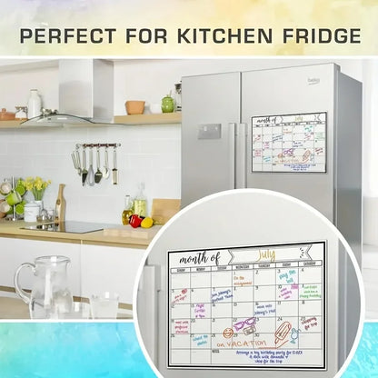 Magnetic Refrigerator Dry Erase Calendar - Monthly Planner Whiteboard & Kitchen Memo Board