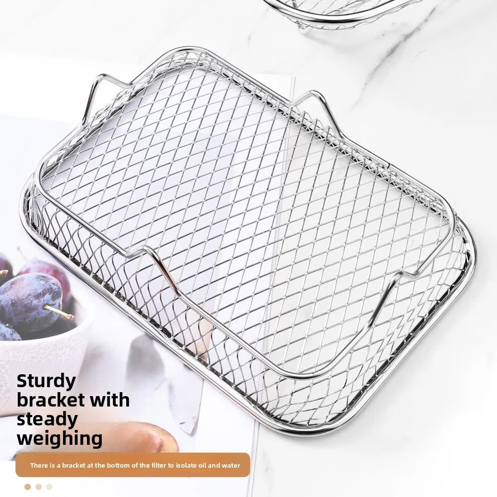 Stackable Air Fryer Rack - Stainless Steel Grill Basket & Non-Stick Cooking Tray for Kitchen Use