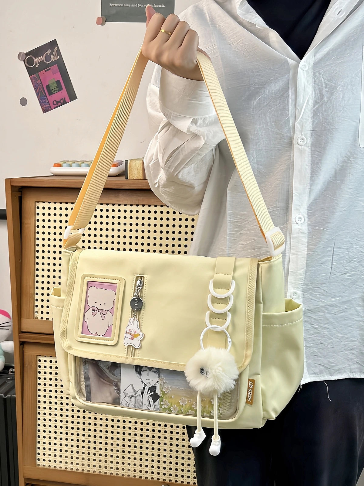Y2K Japanese Harajuku School Bag — 2024 Transparent Itabag Crossbody for Teenage Girls with DIY Badge Display Plate