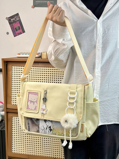 Y2K Japanese Harajuku School Bag — 2024 Transparent Itabag Crossbody for Teenage Girls with DIY Badge Display Plate