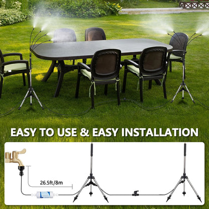 Outdoor Standing Misting System for Patio – Adjustable Height 3.2–4.1FT with Filter, 26.5FT Portable Water Mister Line for Cooling Garden & Yard