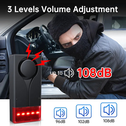 Extractme 108dB Wireless Car Anti-Theft Alarm – Vibration Sound & Light Vehicle Security System with Remote for Doors & Windows