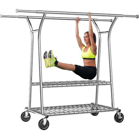 Heavy Duty 78" Rolling Clothes Rack with Shelves – Holds Up to 650LBS, Garment Rack for Hanging & Storage