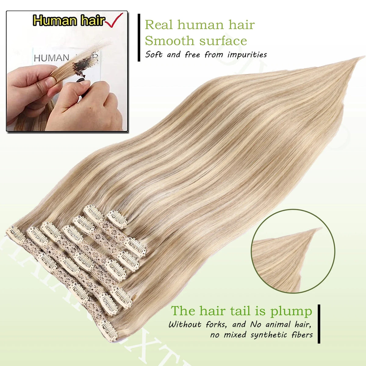 Natural Black Straight Human Hair Extensions - 7-Piece PU Clip-In Invisible Weft Set 116g
