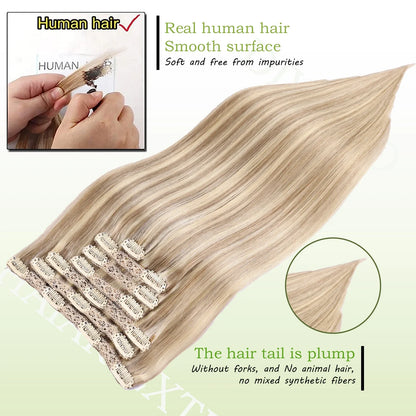 Natural Black Straight Human Hair Extensions - 7-Piece PU Clip-In Invisible Weft Set 116g