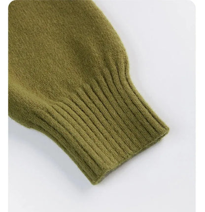 Korean Women's Autumn Winter Knitted Cardigan – Diagonal V-Neck Long Sleeve Single-Breasted Sweater