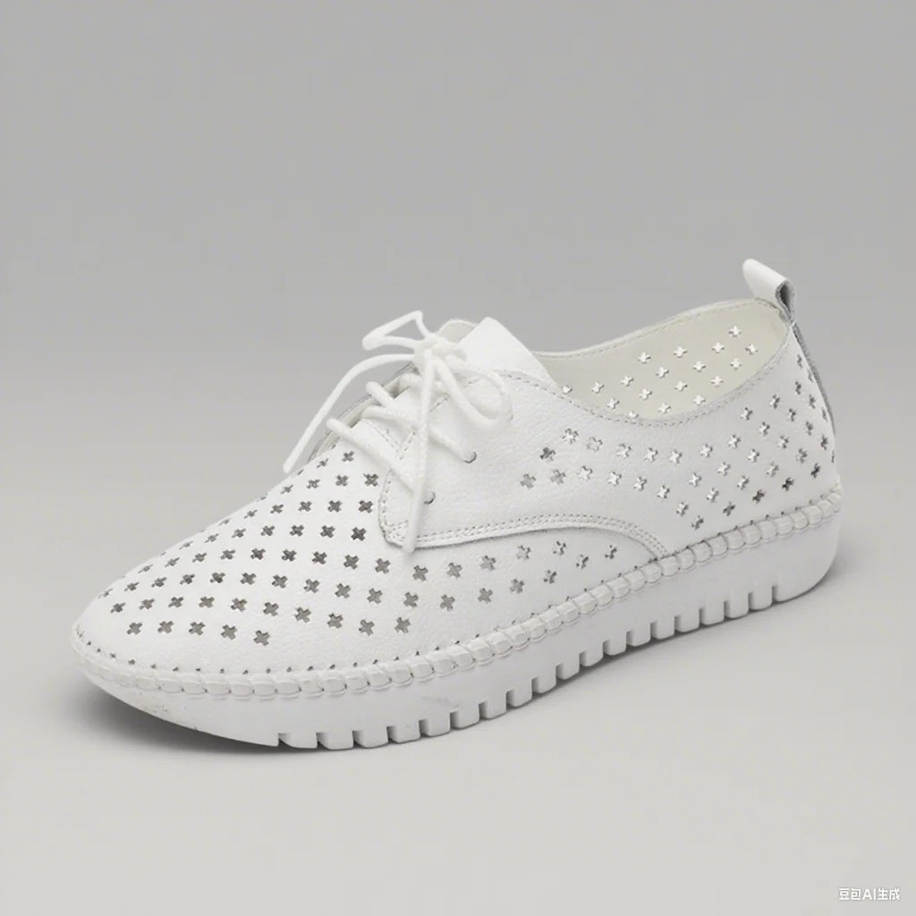Women’s Genuine Leather Casual Flats - Hollow Lace-Up Loafers & Lightweight Boat Shoes