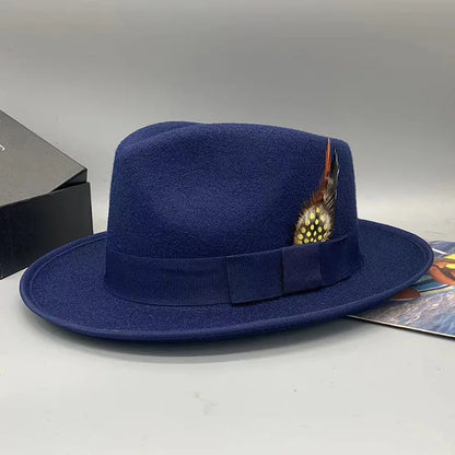 Unisex Black Fedora Hat – Wide Brim Jazz Panama Top Hat for Autumn and Winter – Classic Gentleman Style