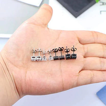 Unisex Stainless Steel Cubic Zirconia Stud Earrings Set (1–8 Pairs) – 6mm Minimalist Ear Piercing Jewelry for Men & Women