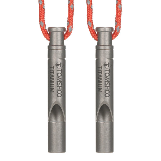 TOMSHOO Titanium Emergency Whistle - Lightweight Outdoor Survival Whistle with Cord for Camping, Hiking & Exploring