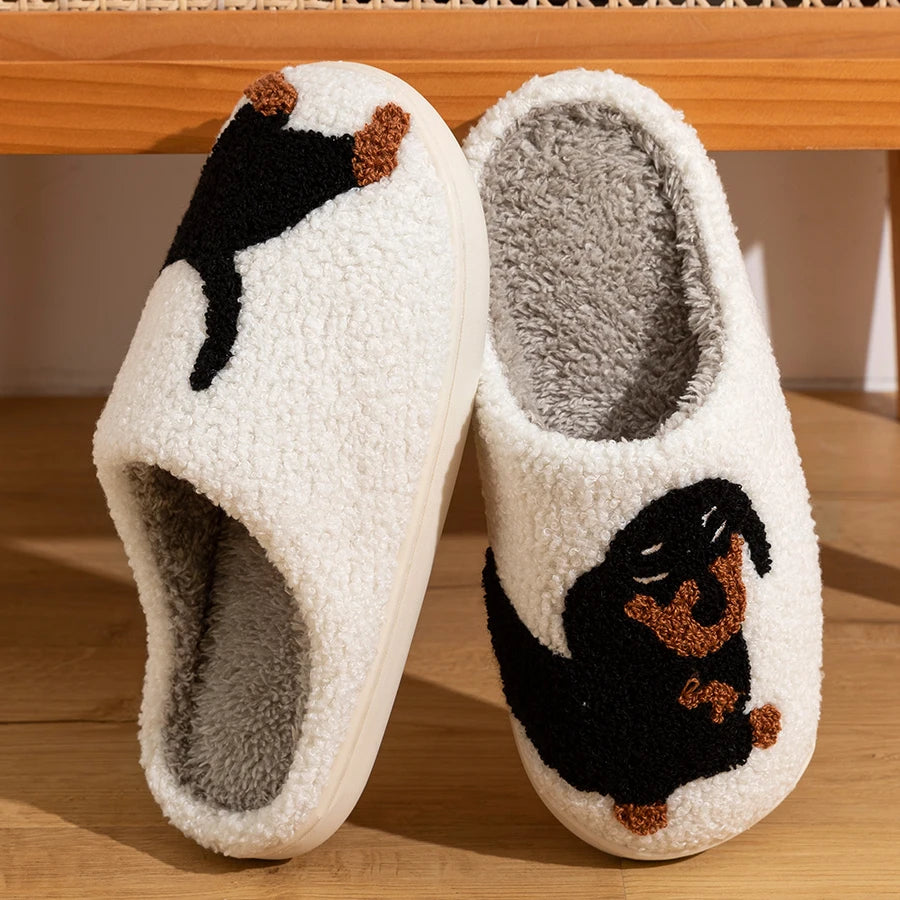 Cartoon Dachshund Dog Women’s Slippers — Cute Indoor Winter Cotton Shoes, Warm, Comfortable & Lightweight Bedroom Footwear