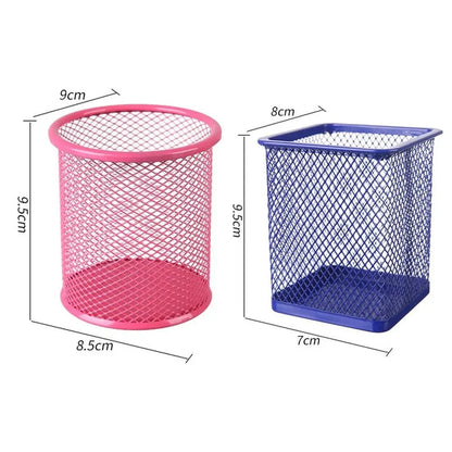 Multifunction Mesh Pen Holder - Round or Square Desk Organizer for Pens, Pencils & Stationery