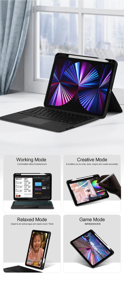 AJIUYU Keyboard Case for iPad Pro 11" & 12.9" (2018-2022) – Backlit Smart Keyboard with TouchPad for iPad Air & 10.2"