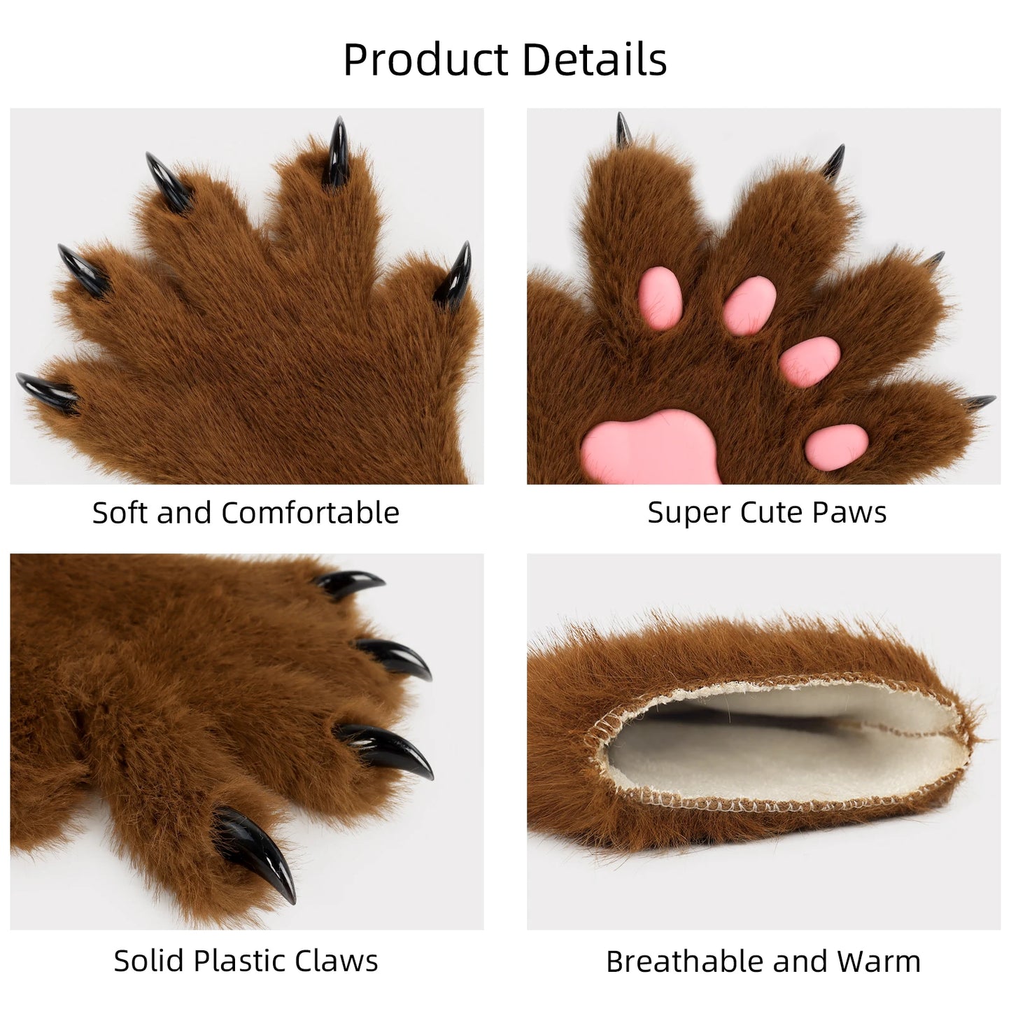 Furry Animal Paw Gloves – Cat, Wolf, Fox, Dog Fluffy Costume Mittens for Kids Cosplay, Halloween & Christmas